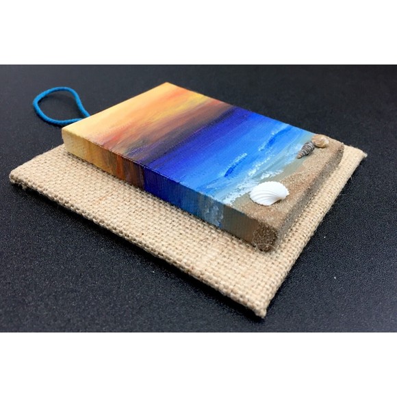 Original Mini Painting Sunset Beach Seashore Mixed Media Acrylic Ocean Sand - Picture 3 of 4